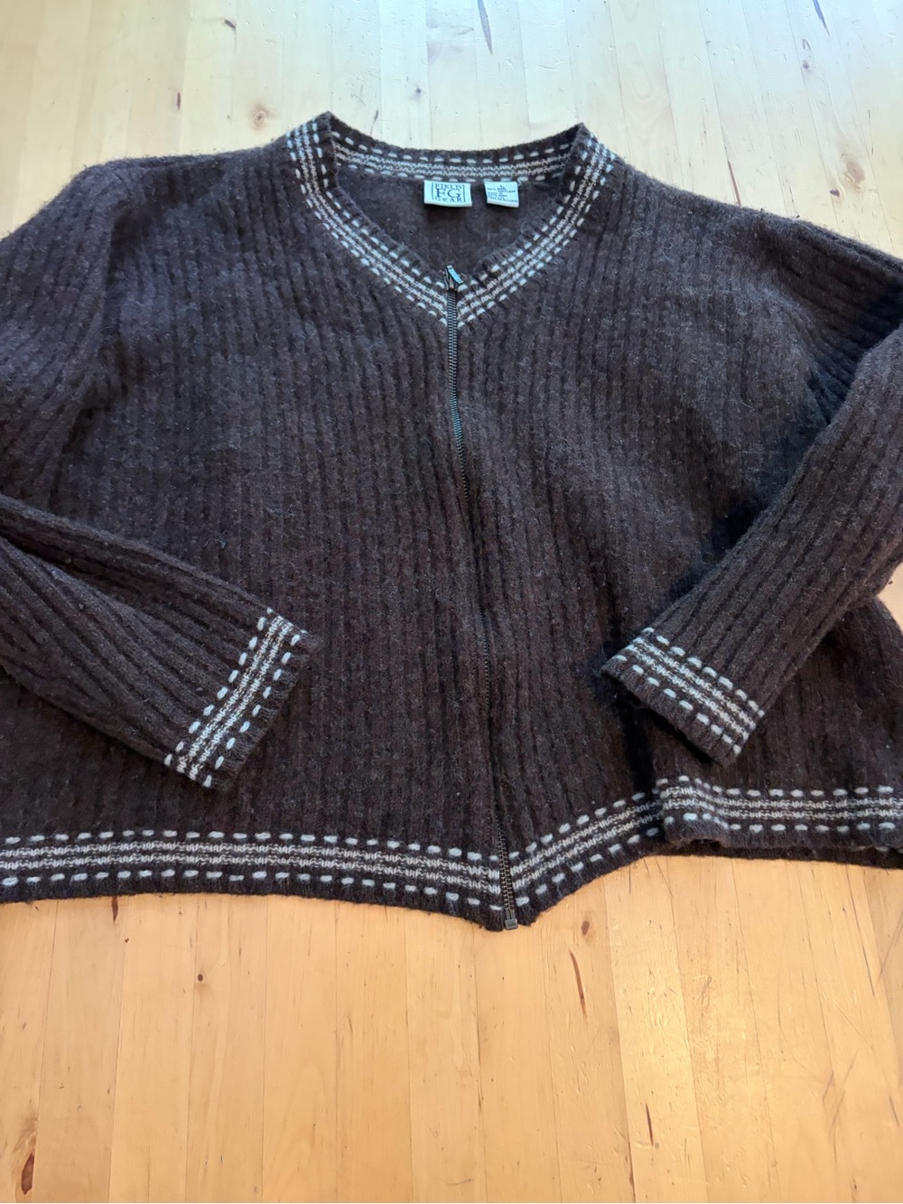 Women’s Brown Zip-Front Ribbed- Shetland Wool